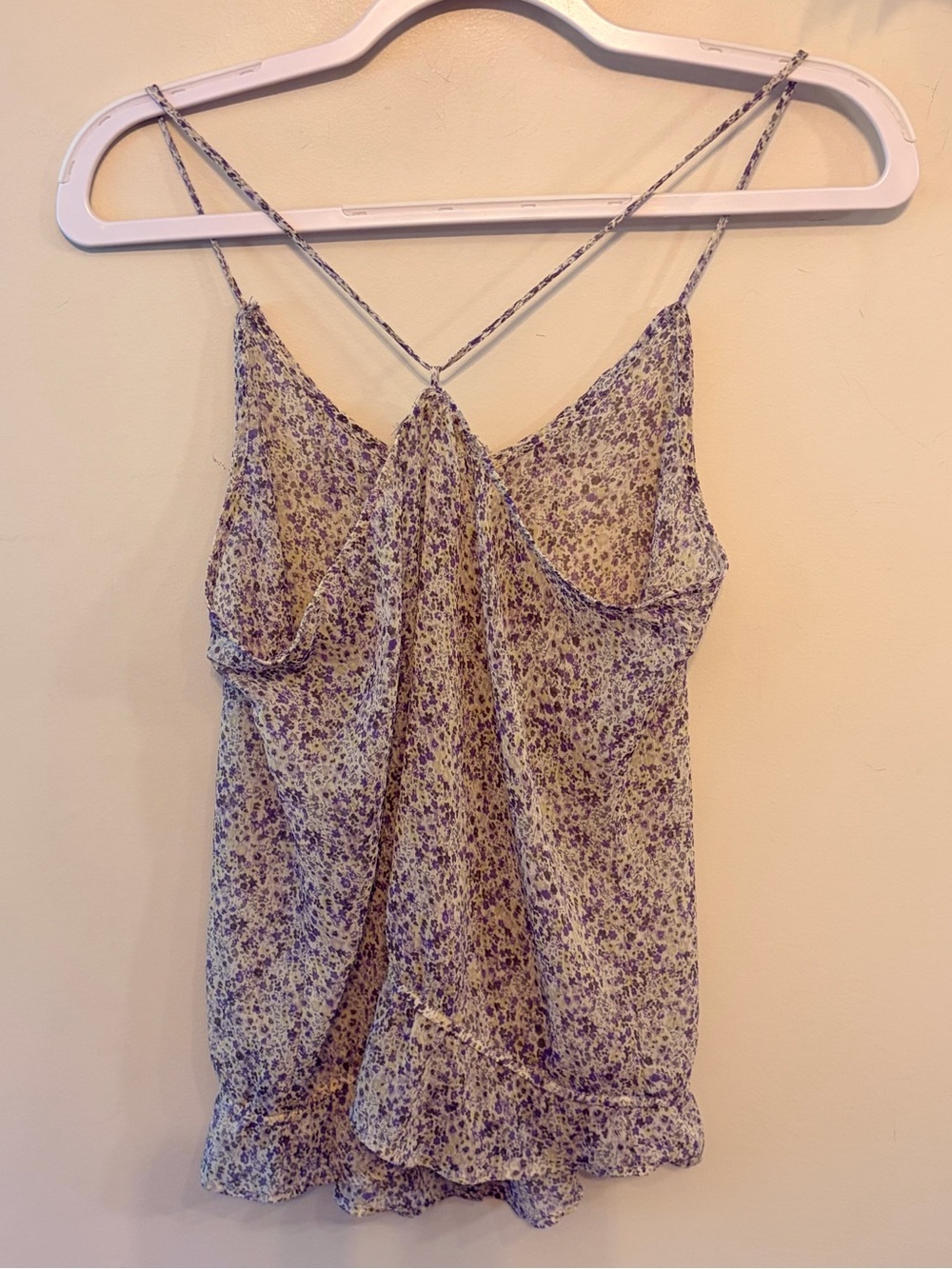 COSTA BLANCA Sheer Floral Chiffon Cami Top Boho Cottagecore Purple - Picture 7 of 7